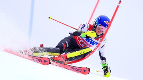 Mikaela Shiffrin skis the first run of the Women's Slalom during the Audi FIS Ski World Cup in November, 2018.