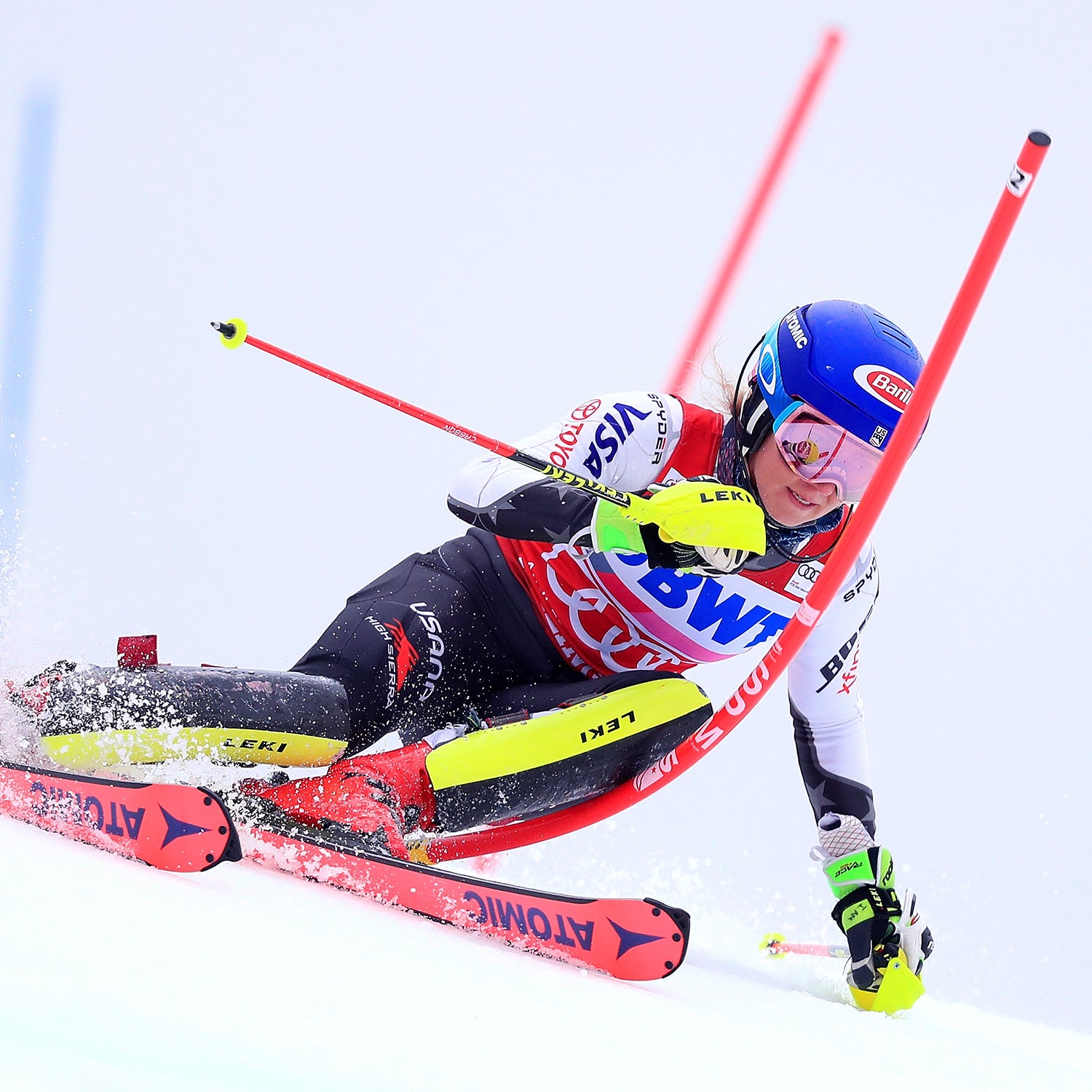 Mikaela Shiffrin skis the first run of the Women's Slalom during the Audi FIS Ski World Cup in November, 2018.