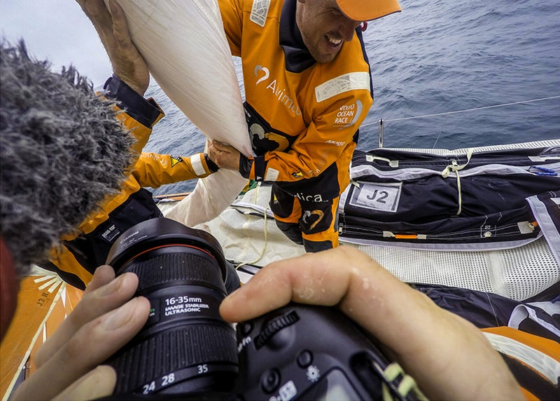 Taken on May 23rd, 2015 during the 2014-2015 Volvo Ocean Race with Team Alvimedica. A shot on deck from photographer Amory Ross's point of view.