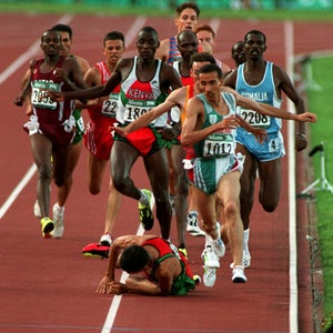 El Guerrouj of Morocco after he tripped and fell in the men's 1500 meter final.