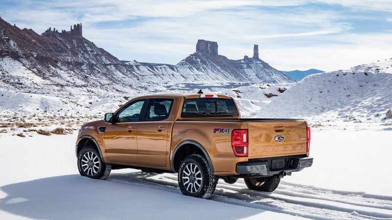 Only two body styles are available on the Ranger. Both the four-door SuperCrew and suicide-door SuperCab share the same wheelbase, but the four-door loses a foot of bed length.