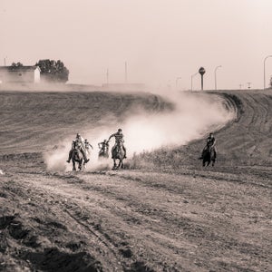 Lakota riders during a “neighborhood race” on Pine Ridge