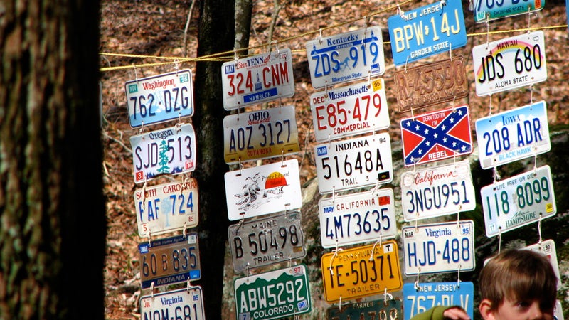 A sampling of the license plates that first-time racers must bring to the event