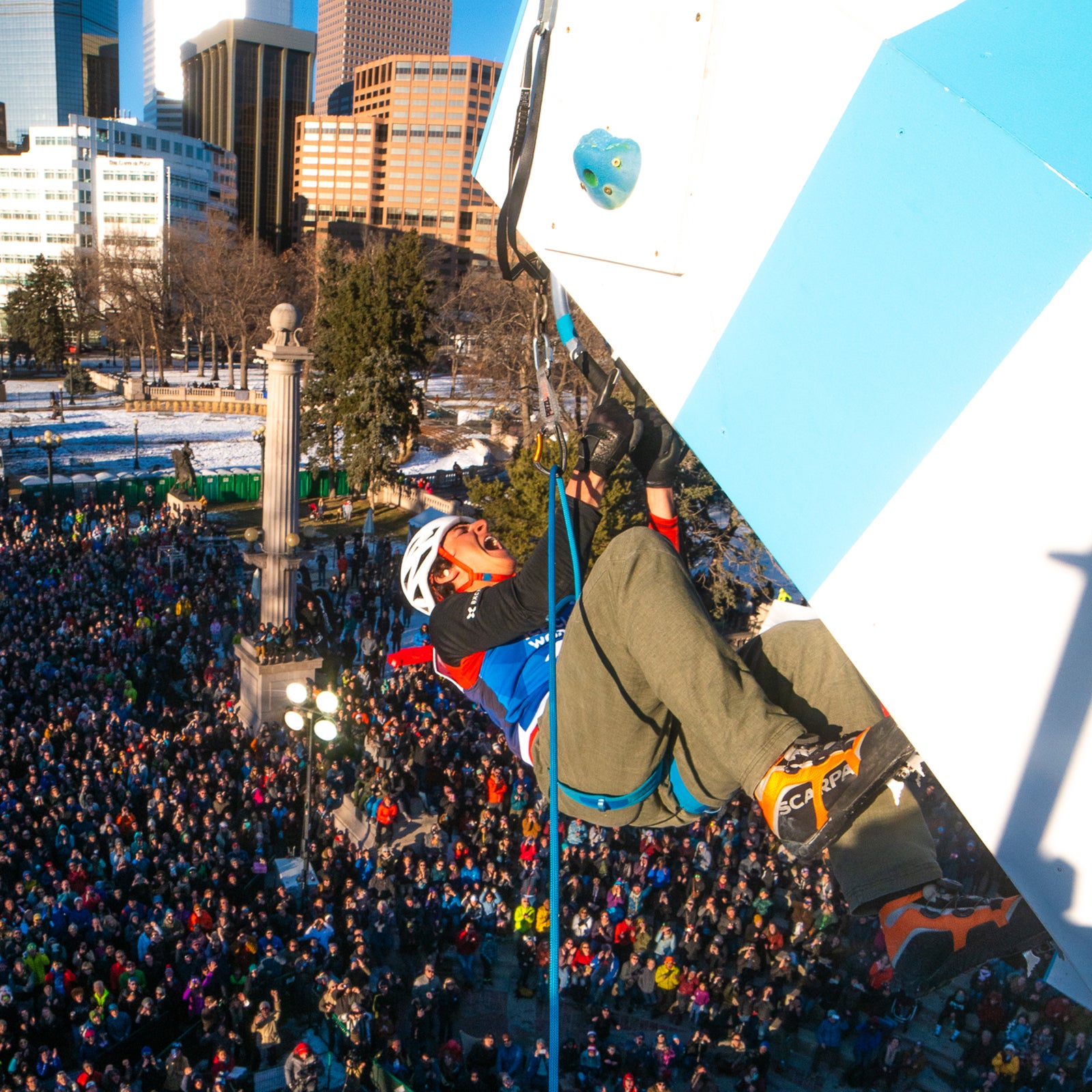 A climber at the 2019 World Cup