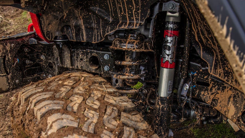 Rubicon trim levels come with all the off-road lockers, gearing, suspension, tires, and protection parts you could ever want. Rubicons come with 33-inch tire stock but have room to fit 35s. Even the spare wheel well can fit 35-inch tires.