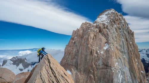 Jim Reynolds summits Patagonia’s Aguja Poincenot peak in January.