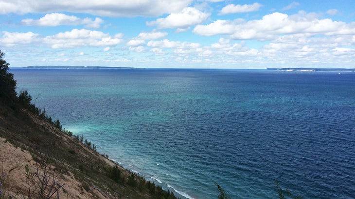 looking out over blue lake