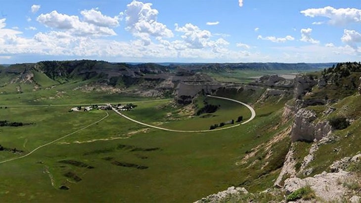 bluffs over green grass