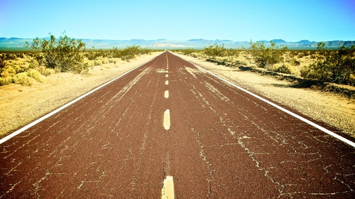 A road through California's Mojave Desert.