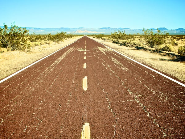 A road through California's Mojave Desert.