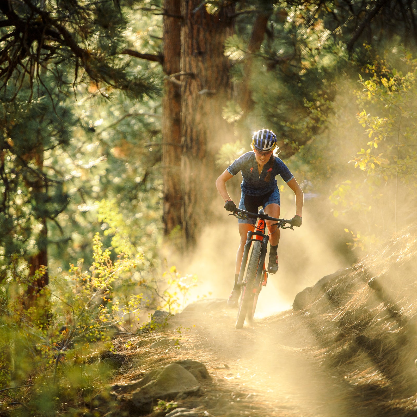 Riding a store mountain bike