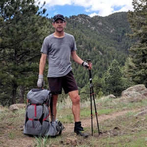 On a recent training hike in the foothills of Boulder, Colorado, wearing the Black Diamond Rhythm tee (and carrying an Osprey pack with two concrete pavers, among other things)