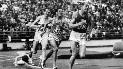 At the author’s first big track meet, he got to watch Emil Zátopek, one of the greatest distance runners of all time, compete in the 10,000 meters.