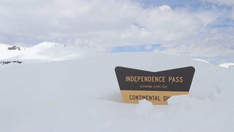 A sign marking the summit of Independence Pass