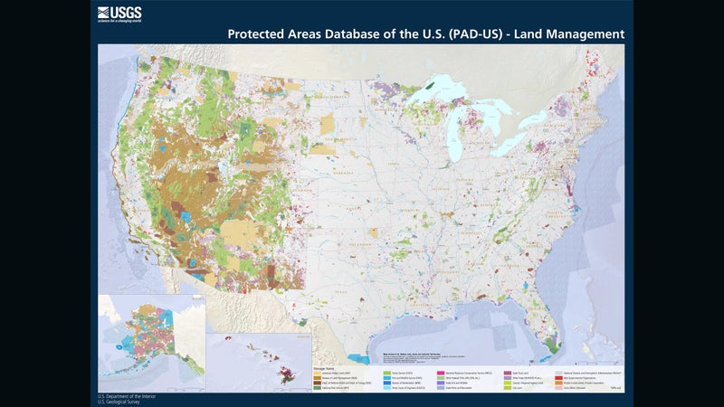 All public lands in the United States, by management.