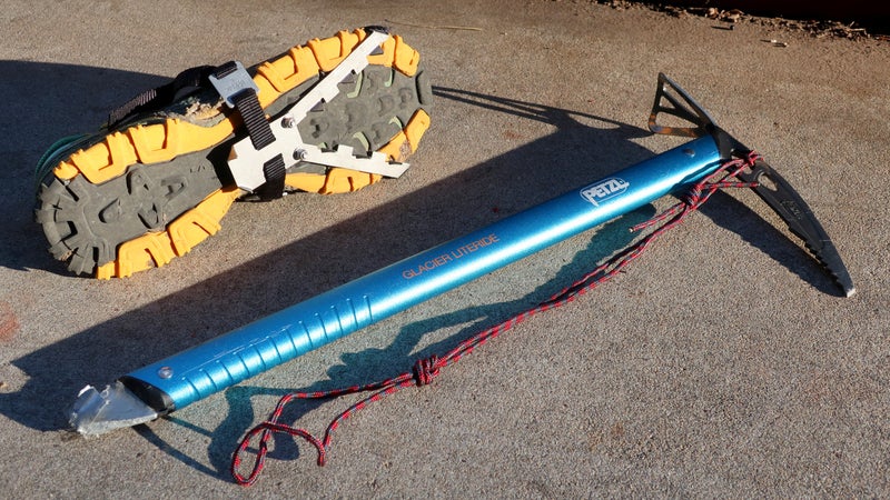 For a thru-hike of a high route in July 2017, after a snowy winter, I carried an ice ax for steep slopes and Pocket Cleats as just-in-case insurance.