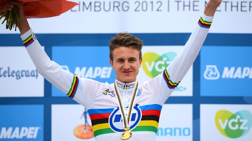 Oskar Svendsen after winning the 2012 Road World Championships