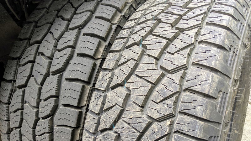 The Ranger FX4’s stock Hankook Dynapro ATMs (right) are very light-duty all-terrain tires primarily designed to maximize fuel economy, while providing a very small amount of grip and puncture resistance off-road. If you plan to venture onto dirt more than occasionally, then upgrading to a heavier-duty all-terrain tire is essential. The Cooper Discoverer AT3 LTs (left) still deliver a quiet, smooth ride on-road, but you can see how much deeper the tread voids are for improved off-road traction. What you can’t see is how much beefier the AT3’s construction is, helping it more strongly resist punctures. I think these Coopers perfectly complement a stock Ranger’s all-around capabilities. The 265/70-17s are the largest size you’re going to be able to run on totally stock equipment. They do not rub at all.