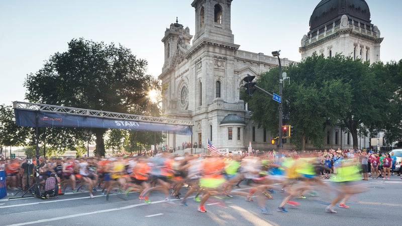 Racers passing the Basilica of Saint Mary