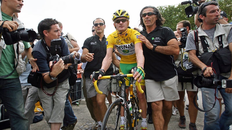 In the yellow jersey at the final stage of the 2006 Tour de France, just days before he was stripped of his title