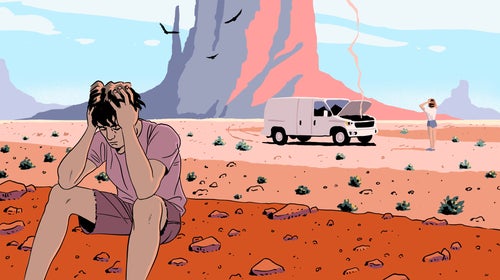 graphic of a guy trying to live out of his van