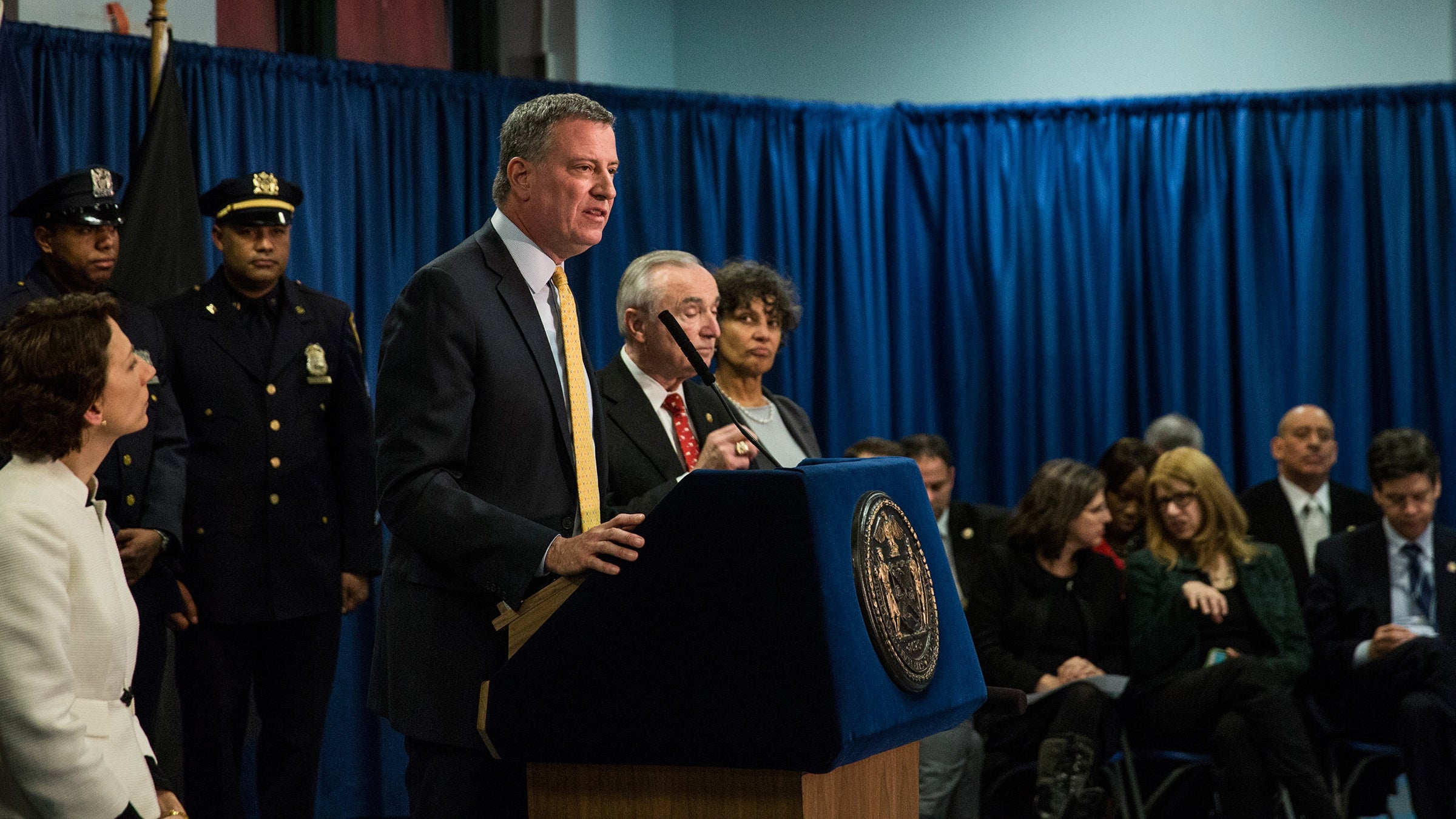 New York City Mayor Bill De Blasio announcing Vision Zero for the first time in 2014.
