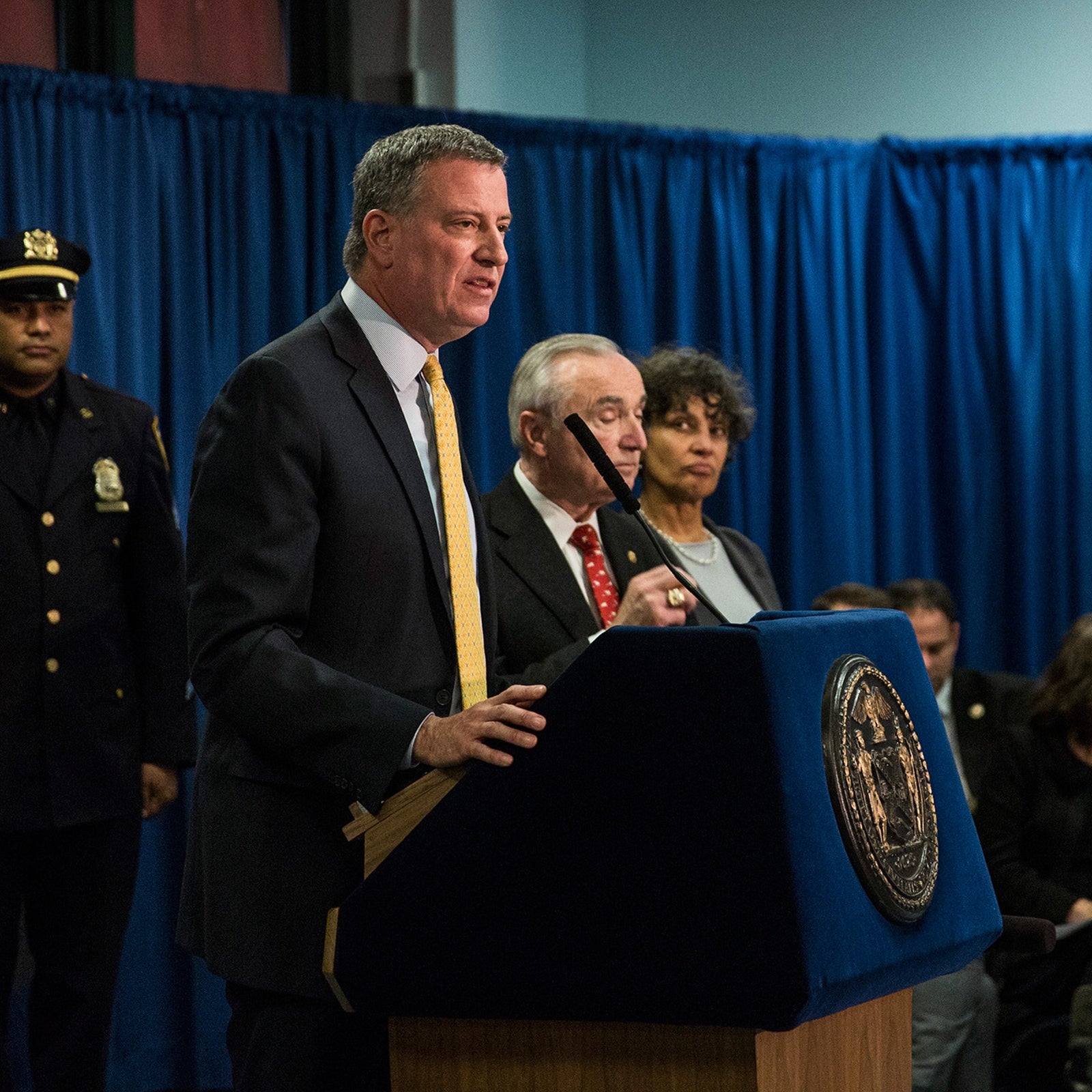 New York City Mayor Bill De Blasio announcing Vision Zero for the first time in 2014.