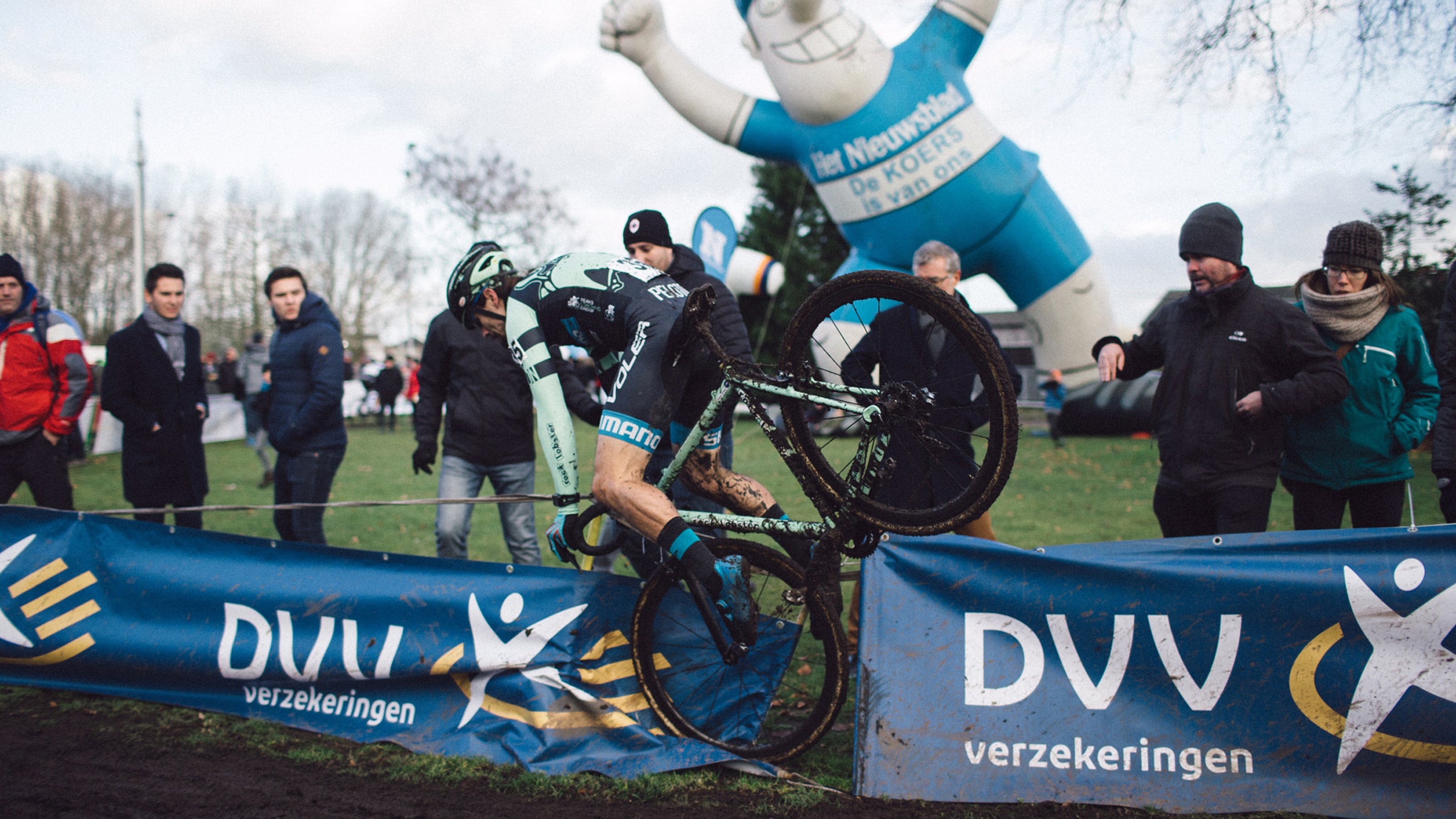 The author taking a dive during a race