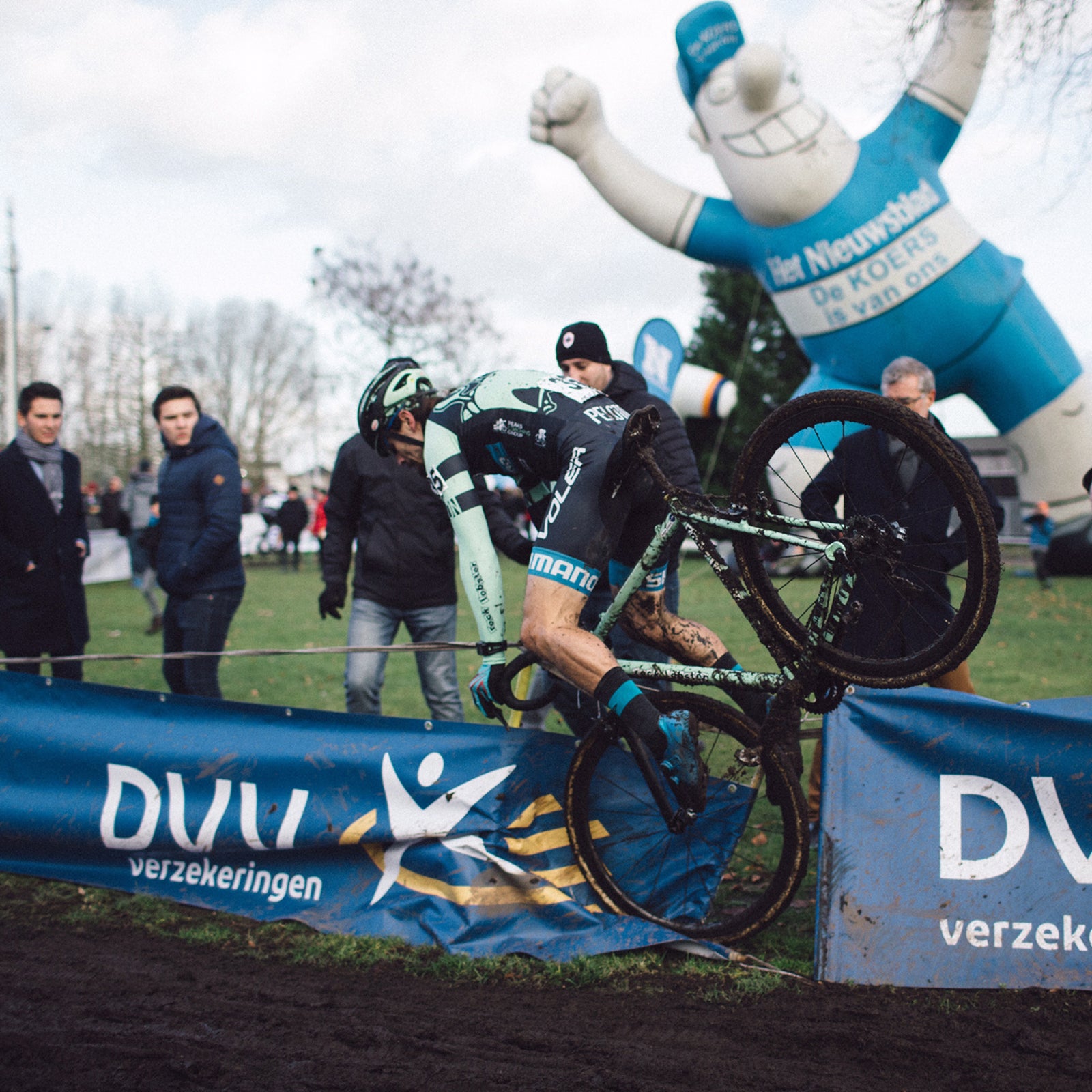 The author taking a dive during a race