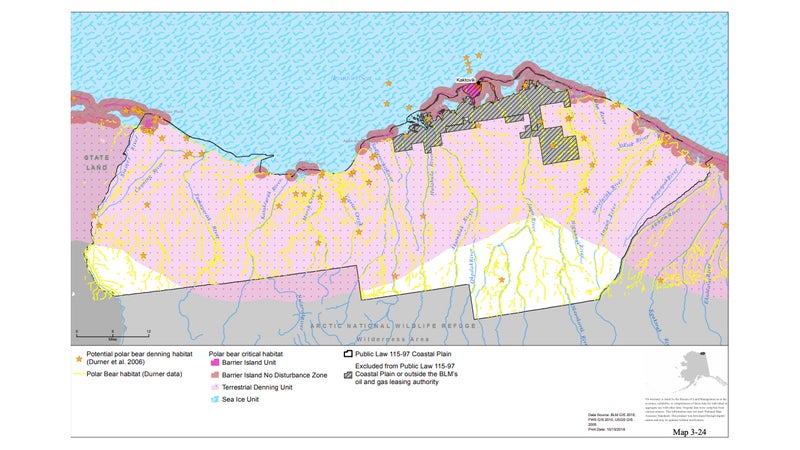 A map of polar bear habitat in the Arctic National Wildlife Refuge