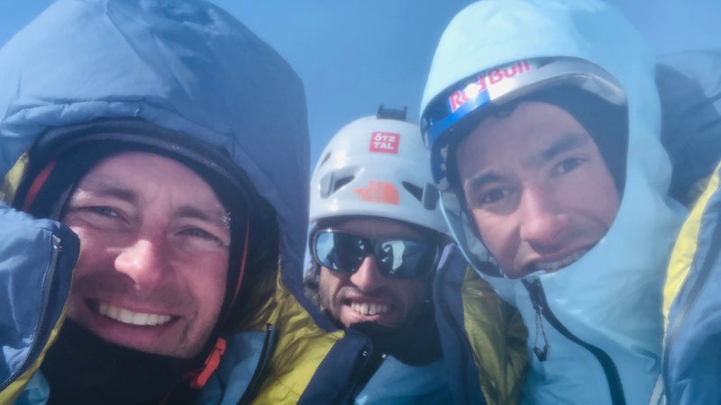 From left: Roskelley, Auer, and Lama on the summit of Howse Peak. The image was recovered from Roskelley’s phone.