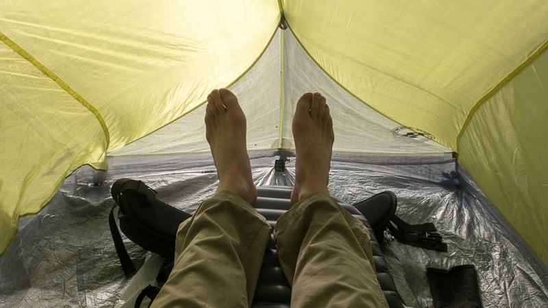 Technically, the two-person Tiger Wall sleeps two people on 20-inch pads. Realistically, it’s a spacious one-person shelter.