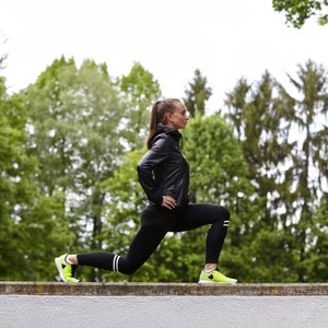 Woman stretching legs
