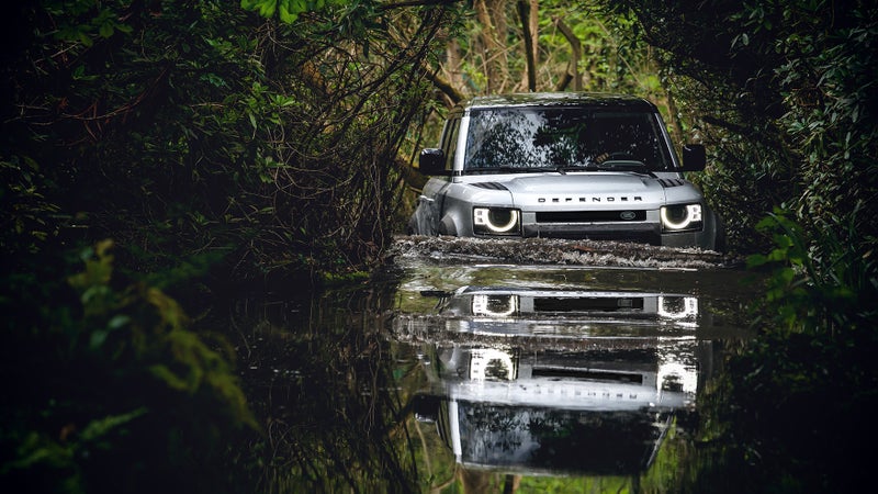 The new Defender can safely ford 35.4 inches of water, and automatically adjust its suspension, and other features to optimize wading performance.