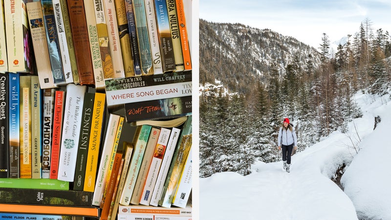 Marquis's bookshelf (left); walking in the area surrounding her home