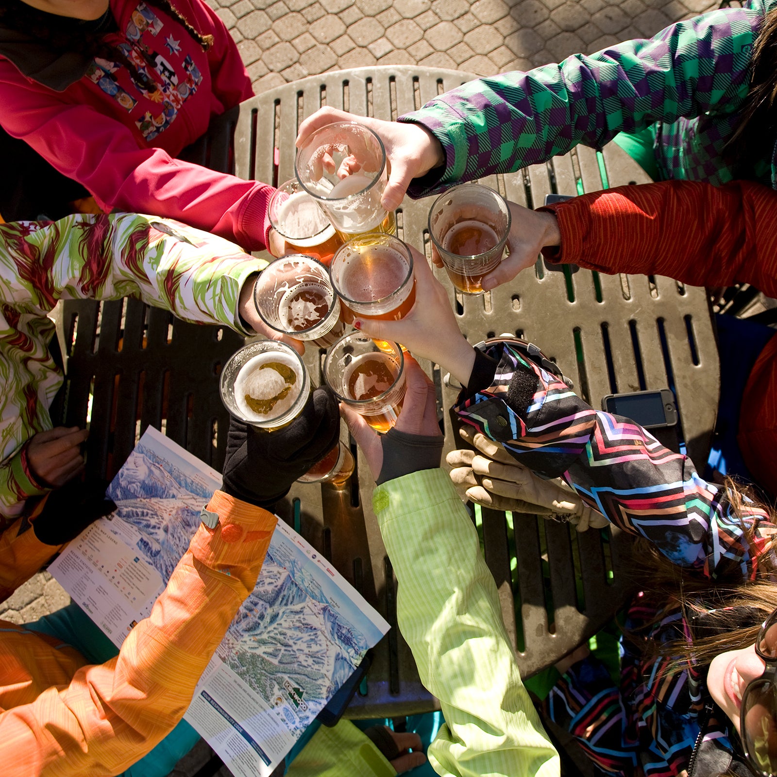 Skiers enjoying beer