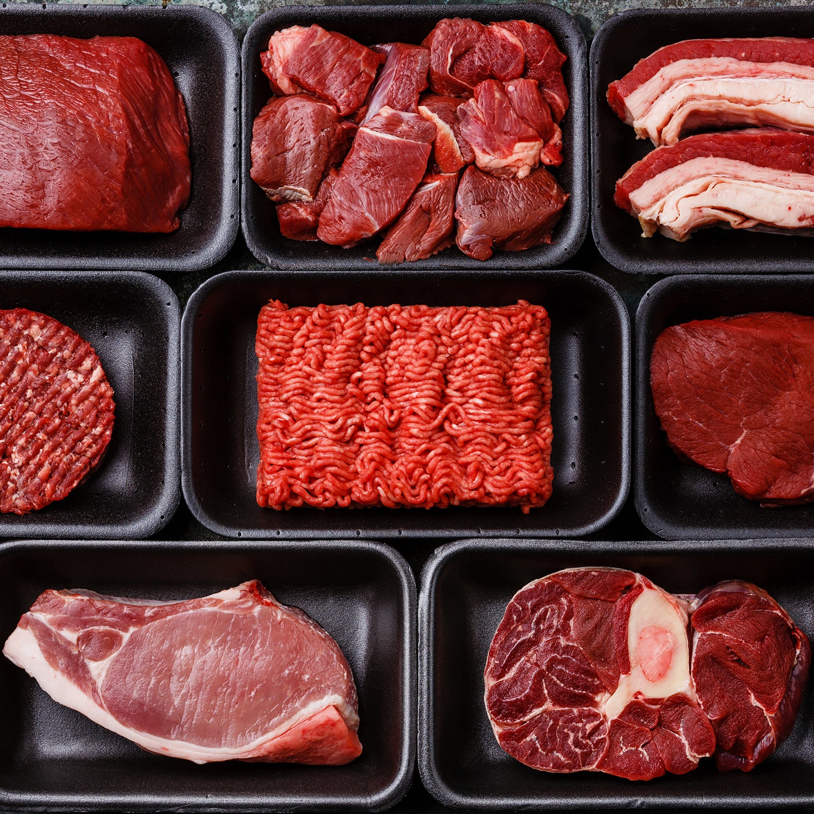 Meat in trays