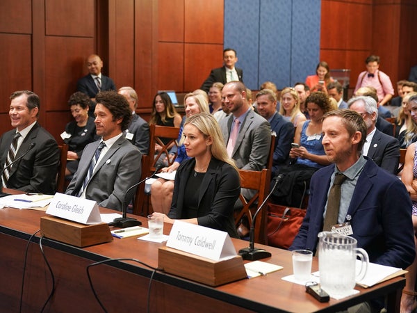 Caroline Gleich and Tommy Caldwell testify before the Senate Democrats’ Special Committee on the Climate Crisis.