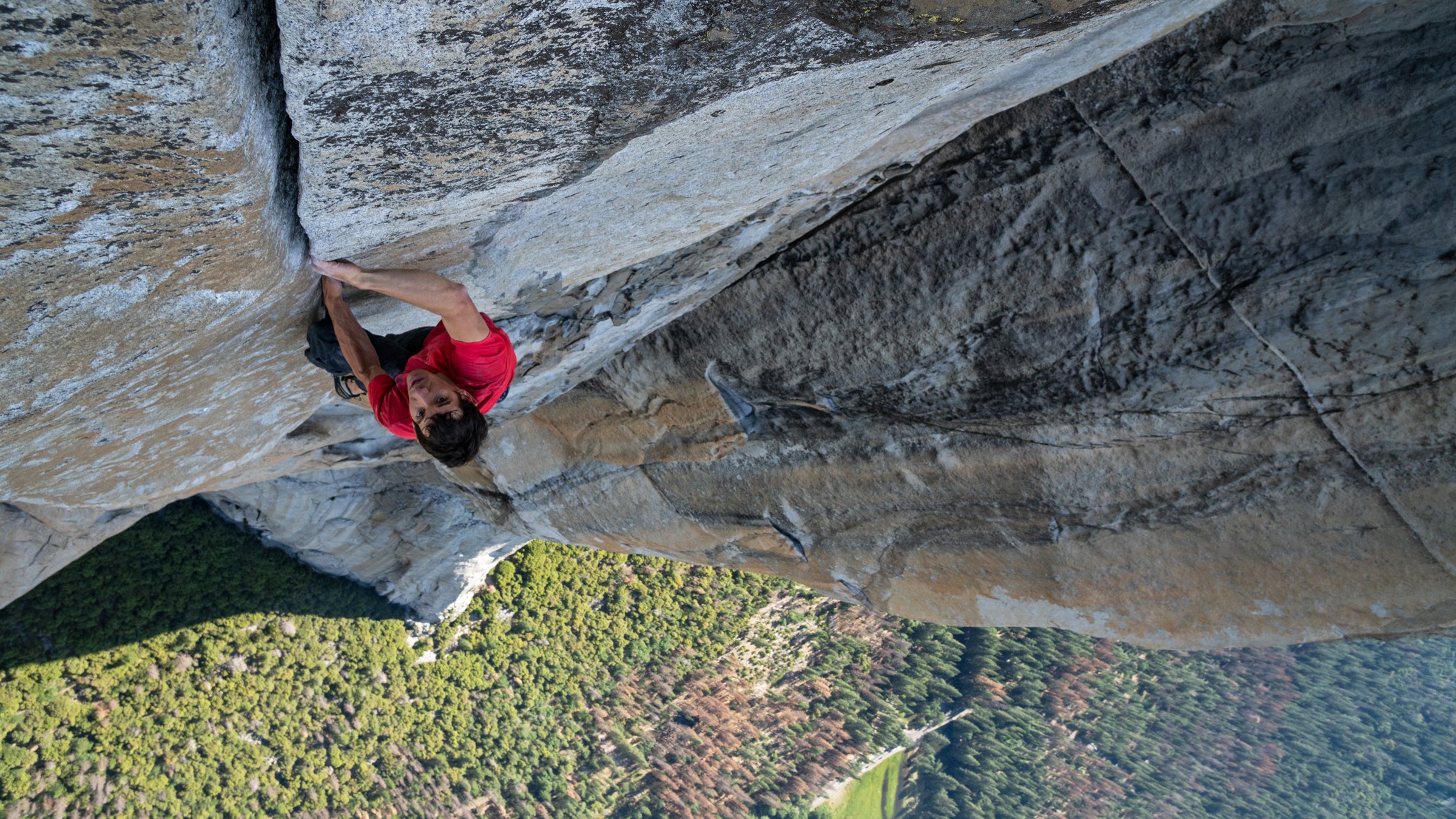 Alex Honnold climbs through the enduro corner on El Capitan's Freerider.