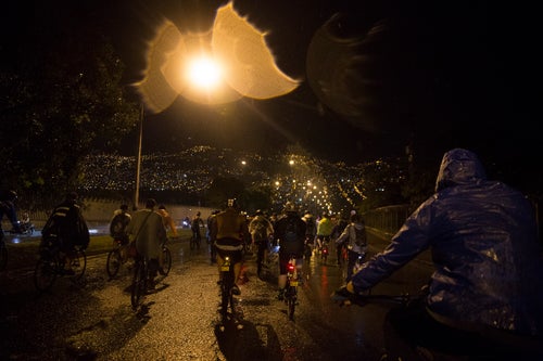 Biking at night in Medellin, Colombia