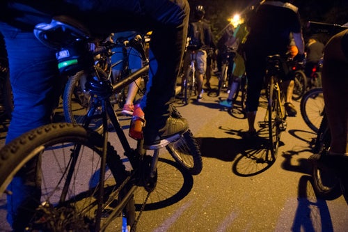 Biking at night in Medellin, Colombia