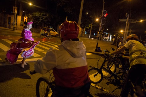 Biking at night in Medellin, Colombia