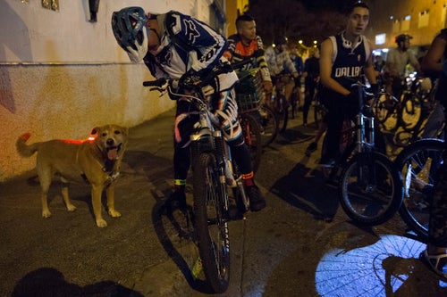 Biking at night in Medellin, Colombia