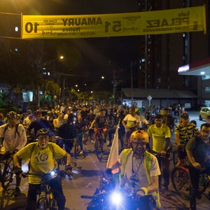 Biking at night in Medellin, Colombia