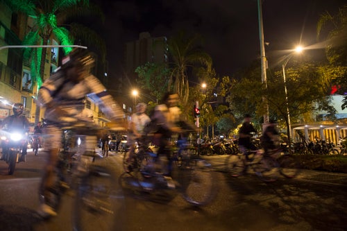 Biking at night in Medellin, Colombia