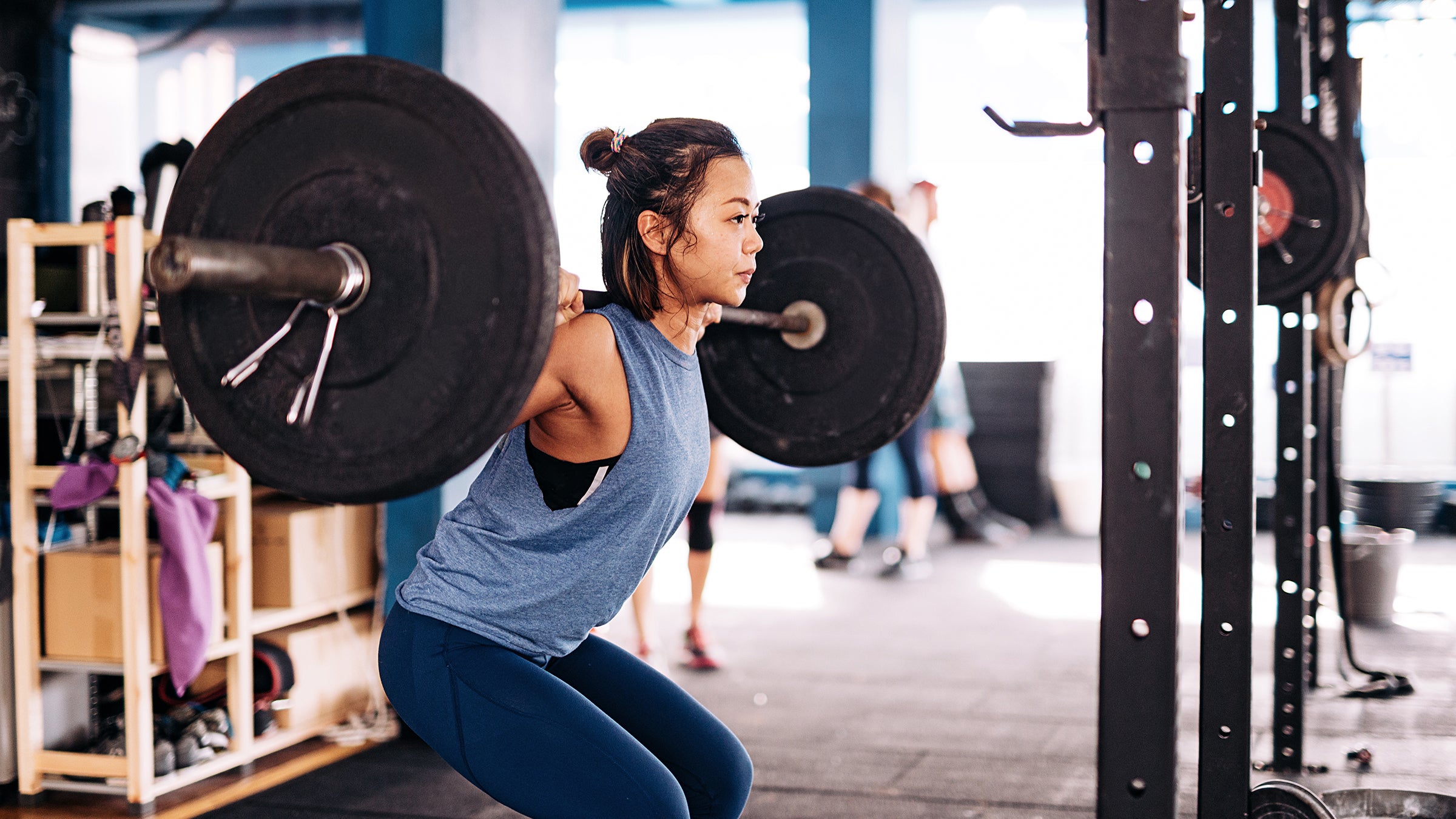 2- BODY WEIGHT SQUATS: Feet shoulder width apart, hands behind