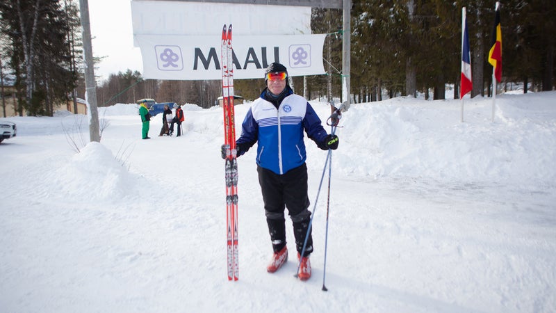Stevens at the finish line, near the Swedish border