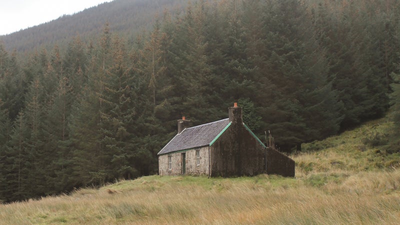 A bothy, one of many simple shelters hikers can stay in across the Highlands