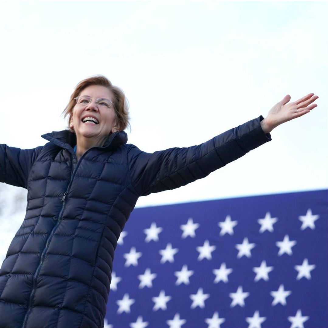 Warren speaks at a campaign rally.