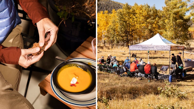 Camp soup prepared by Christina Bauer; campers after a run